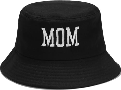 XYIYI Fashion Embroidery Bucket Hat Cotton Beach Fisherman Hats for Women Girls - color: Mom Black