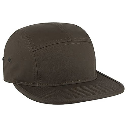 Ashen Fane 5 Panel Superior Cotton Twill Square Flat Visor Adjustable Camper Hat - color: Dark Olive Green