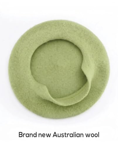 Wool French Beret Hats for Women Classic Winter Beanie Cap - color: Lime Green