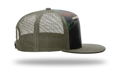 Richardson 168 168P Hat 7-Panel Trucker Cap Hi-Pro Snapback Cap Camo Hat Adjustable Baseball Hat Blank Hat Bulk Hats - color: Black/Camo/Loden