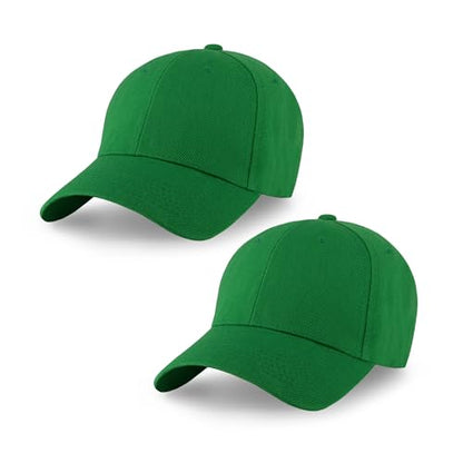2-Pack Classic Structured Baseball Cap Adjustable Snapback Ball Caps - color: Kelly Green