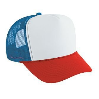 OTTO Polyester Foam Front 5 Panel High Crown Mesh Back Trucker Hat - color: Red/Wht/Ryl