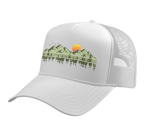 Trees Landscape Mountains Vintage Forest Trucker Hat with Adjustable Mesh Back - color: White