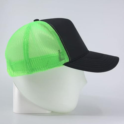 High Crown Foam Mesh Camouflage Tri-Color Oak Leaves Trucker Hat Baseball Cap - color: Black/Black/Neon Green