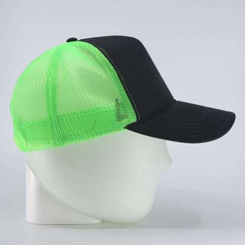 High Crown Foam Mesh Camouflage Tri-Color Oak Leaves Trucker Hat Baseball Cap - color: Black/Black/Neon Green