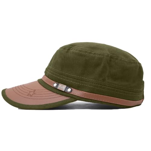 Flat Top Cap for Men Soft Cotton Adjustable Military - color: Military Green