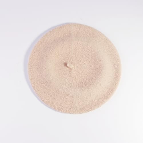French Style Acrylic Beret - Solid Color Wool-Look Classic Winter Beanie Hat - color: Beige