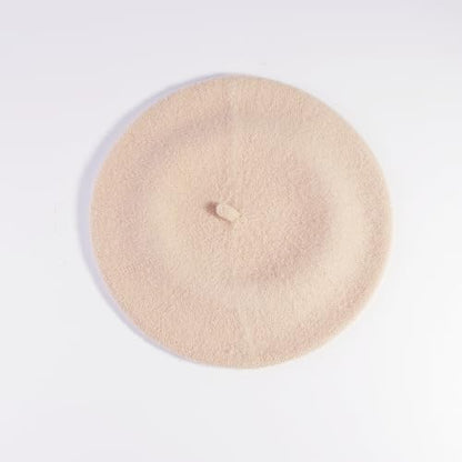 French Style Acrylic Beret - Solid Color Wool-Look Classic Winter Beanie Hat - color: Beige