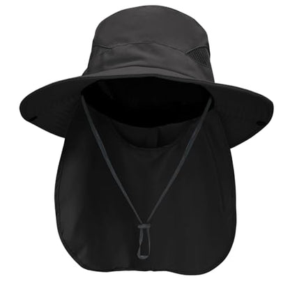 NPQQUAN Sun Hats for Men Women with Neck Flap UPF 50+ UV Protection - color: Black（neck Flap）