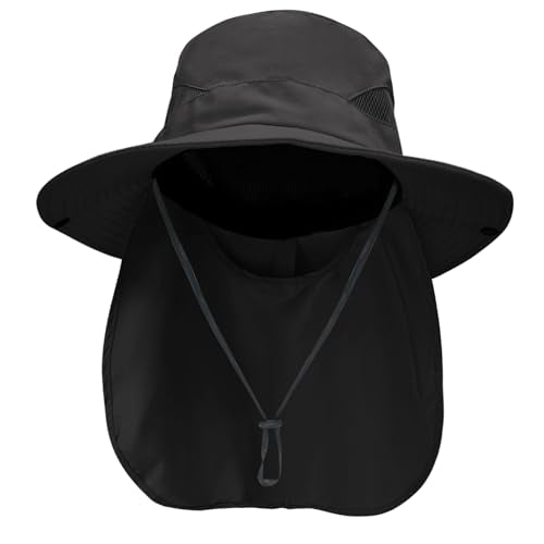 NPQQUAN Sun Hats for Men Women with Neck Flap UPF 50+ UV Protection - color: Black（neck Flap）