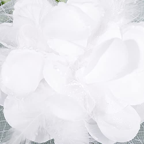 JWICOS Fascinators Hat for Women 50s Flower Hat with Veil Cocktail Wedding Tea Party Church Derby Hat - color: White