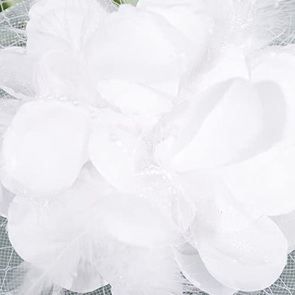 JWICOS Fascinators Hat for Women 50s Flower Hat with Veil Cocktail Wedding Tea Party Church Derby Hat - color: White