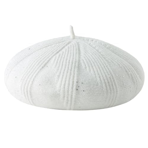 Lanzom Classic Knitted Berets for Women Stylish French Beret Hats for Women Girls Lady Beret Hat - color: White