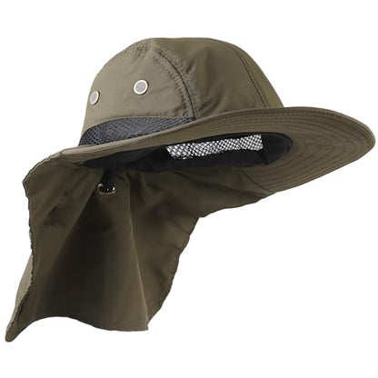 Falari Outdoor Sun Hat, Wide Brim with Neck Flap, Safari Hiking Gardening Fishing Hat - color: Army Green