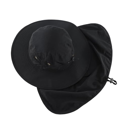 Home Prefer UPF50 Mens Sun Hat with Neck Flap Quick Dry UV Protection Cap Womens Wide Brim Fishing Hat Neck Flap Beach Garden - color: Black