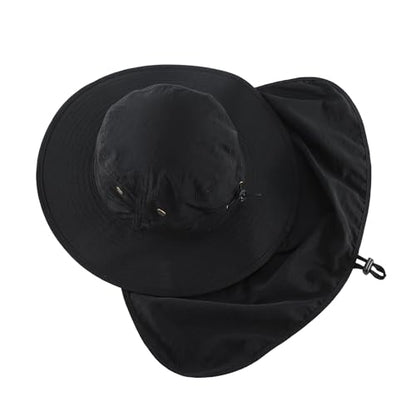 Home Prefer UPF50 Mens Sun Hat with Neck Flap Quick Dry UV Protection Cap Womens Wide Brim Fishing Hat Neck Flap Beach Garden - color: Black