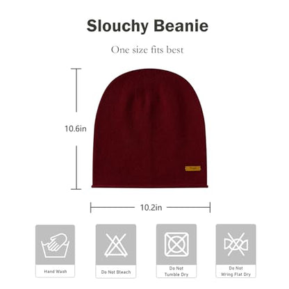 100% Merino Wool Slouchy Beanie Hat, Women Warm Winter Caps Soft, Ladies Breathable & Cozy Stretchy Knitted Skull Cap - color: Deep Red