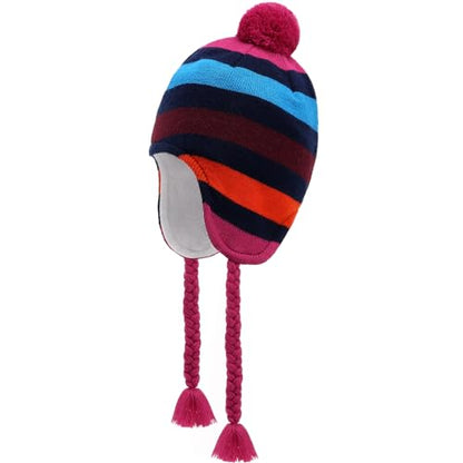 Winter Peruvian Hat Earflap Fleece Lined Girls Knit Beanie 3-10T - color: 2c-multicolorstripe, size: 3-5T