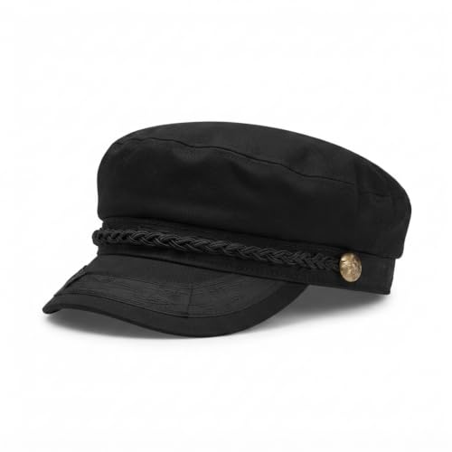 Unisex Greek Fisherman Hat 100% Cotton Sailor Flat Cap Classy Nautical Fiddler - color: Black, size: Large-X-Large