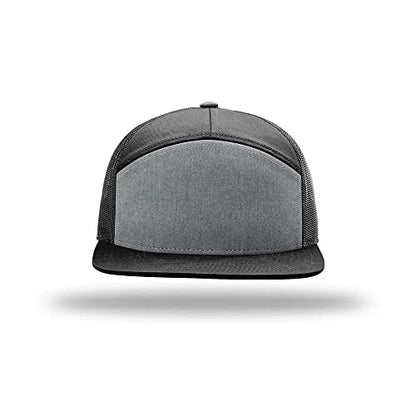 Richardson 168 Hi-Pro 7 Panel Adjustable Snapback Trucker Mesh Back Cap - color: Heather Grey/Black