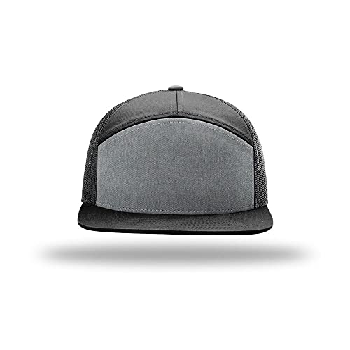 Richardson 168 Hi-Pro 7 Panel Adjustable Snapback Trucker Mesh Back Cap - color: Heather Grey/Black