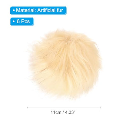 PATIKIL Faux Fur Pom Poms for Hats, 6 Pcs Fluffy Soft Fur Poms Balls with Elastic Loop for Keychain Knitting Hats DIY Scarves Gloves Bag Christmas, Beige - color: Beige