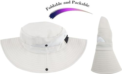 Womens Summer Sun Hat Beach Hat Wide Brim Outdoor UV Protection Bucket Hat - color: Solid Beige