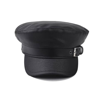 Women's PU Leather Strap Design On Front Fiddler Cap Newsboy Hat Beret Hat Gatsby Hat
