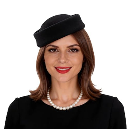 Lawliet Womens 100% Wool Felt Fascinator Hostess Pillbox Millinery Hat Base B028 - color: Black