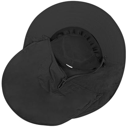 Rosoz Sun Hat for Men Women with Neck Flap& Removable Face Cover Wide Brim - color: 1pack-black