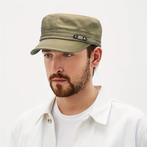 Initlove Cadet Caps for Men Washed Cotton Military Army Cap Flat Top Hat for Women - color: Green