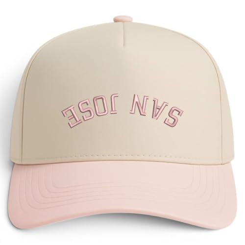 Trendy Apparel Shop San Jose Upside Down Embroidered 5 Panel Two Tone Vintage Ball Cap - color: Natural Pink