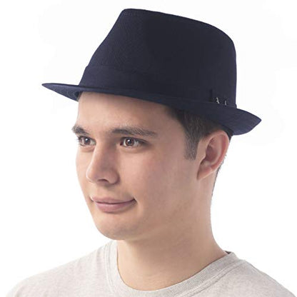 The Hat Depot Premium Paisley Lining Unisex Fedora Hat - color: 1. Premium - Navy, size: Small-Medium