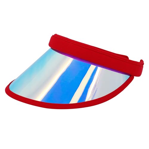 Surkat Women Sun Visors Hologram Wide Brim Thicker Sweatband UV Protective Sportswear Visors Sunhat - color: Red Blue