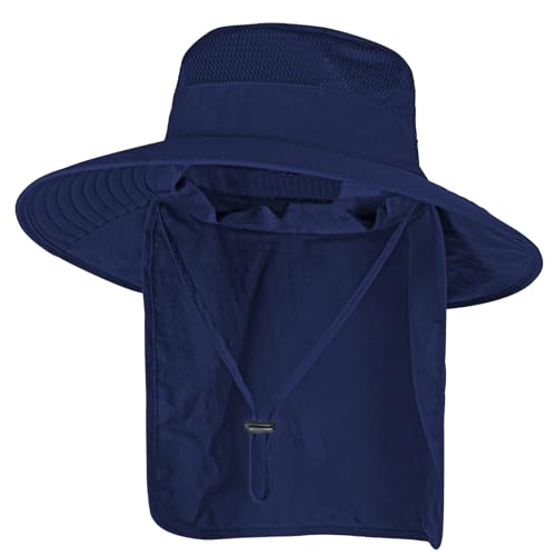 ZOORON Sun Hats for Men Women with Neck Flap Fishing UPF 50+ UV Protection - color: Navy Blue