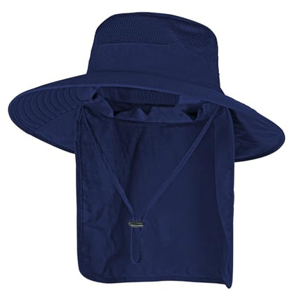 ZOORON Sun Hats for Men Women with Neck Flap Fishing UPF 50+ UV Protection - color: Navy Blue