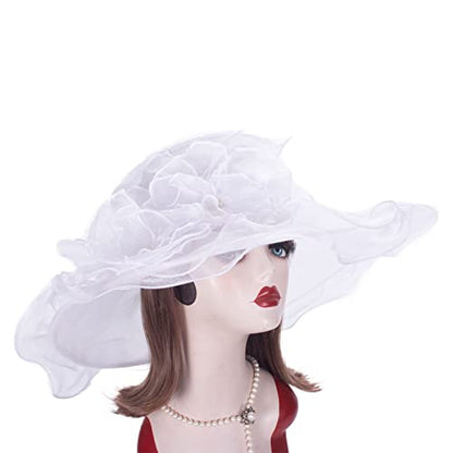 Lawliet Womens Dressy Wide Brim Church Wedding Occasion Sun Hat A613 - color: White