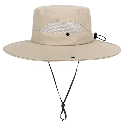 Kids Sun Hat with UV Protection Beach Bucket hat Safari Boonie Cap - color: Dark Beige