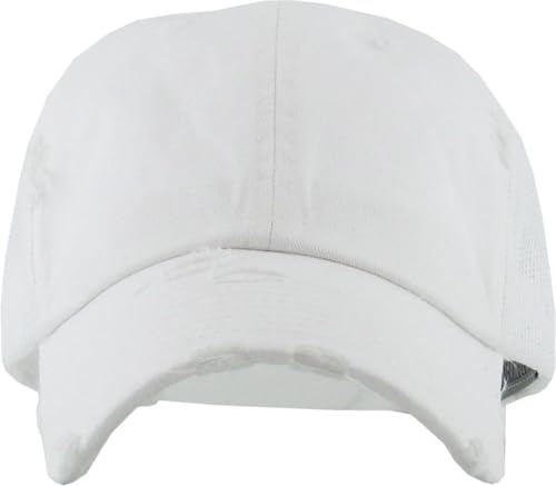 KBETHOS Vintage Washed Distressed Cotton Dad Hat Baseball Cap Adjustable Polo Trucker Unisex Style Headwear - color: White Mesh