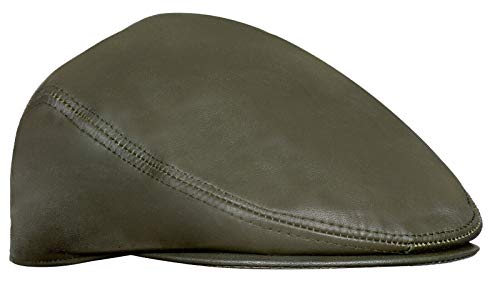 Men's Real Soft Leather Ivy Beret Newsboy Gatsby Golf Cabbie Flat Cap Hats - color: Olive, size: X-Large