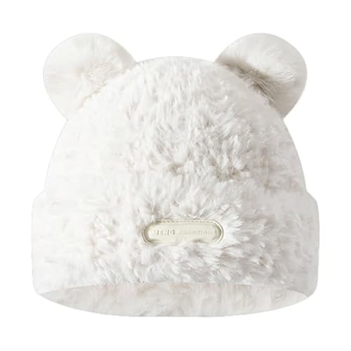 Winter Knit Hat for Women Winter Elastic Cute Bear Ear Skull Beanie Caps Autumn Winter Cute Crochet Beanies - color: Bear Ear White