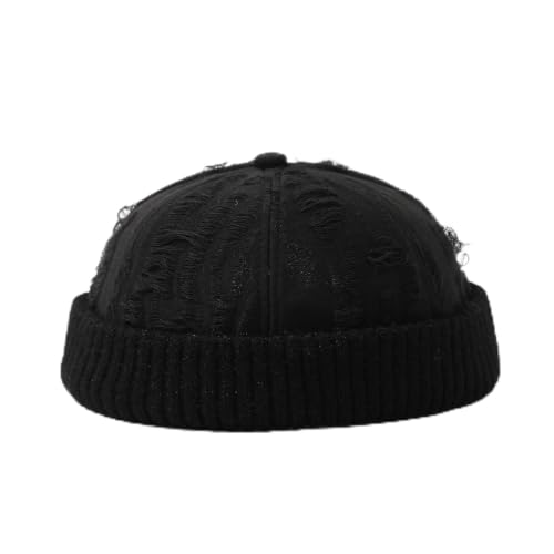 Distressed Brimless Docker Beanie Skull Cap Unisex Streetwear - color: Orange, Khaki, Olive Green, Black, Gray