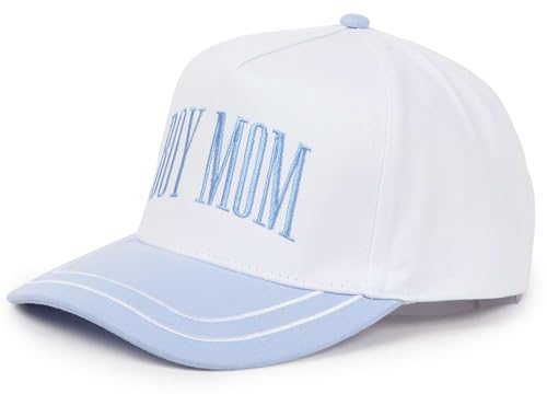 D&Y Retro 2-Tone Canvas Baseball Cap for Women - Funny Embroidered Distressed Snapback, Adjustable Cotton Dad Hat - color: Boy Mom-lt Blue