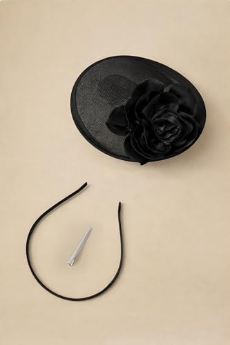 Coucoland Sinamay Flower Fascinators Hats for Women Pillbox Derby Headpiece - color: Black