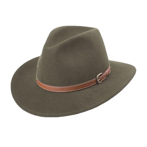 Bigalli Adventure Merino Wool Felt Fedora, for Men or Women, Crushable, Water-Resistant, UV Certified, Leather tirm | Outback - color: Moss, size: X-Large