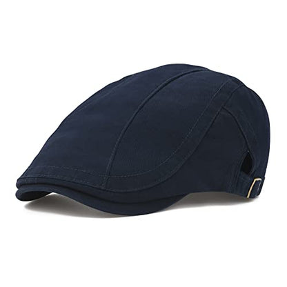 VOBOOM Men Cotton Newsboy Beret Hat Duckbill Buckle Cabbie Cap - color: Navy