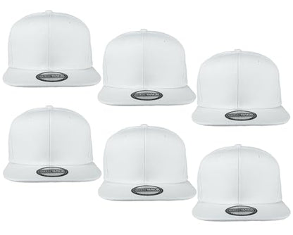 Gelante Plain Blank Flat Brim Adjustable Snapback Baseball Caps LOT 6 Pack - color: White