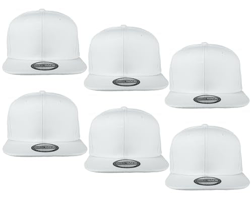 Gelante Plain Blank Flat Brim Adjustable Snapback Baseball Caps LOT 6 Pack - color: White