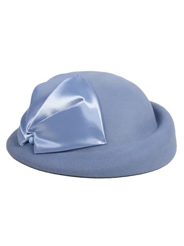 Light Blue Wool Felt Beret Fascinator Hat For Women Ladies Femme With Bead