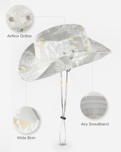Printed Bucket Hat UPF 50+ Sun Hat, Women Men Roll-Up Brim Boonie Hat - color: Light Khaki